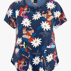 *3/$10* BNWT Disney x Tooniforms Hercules Stretch Scrub Top Navy Blue Size Small